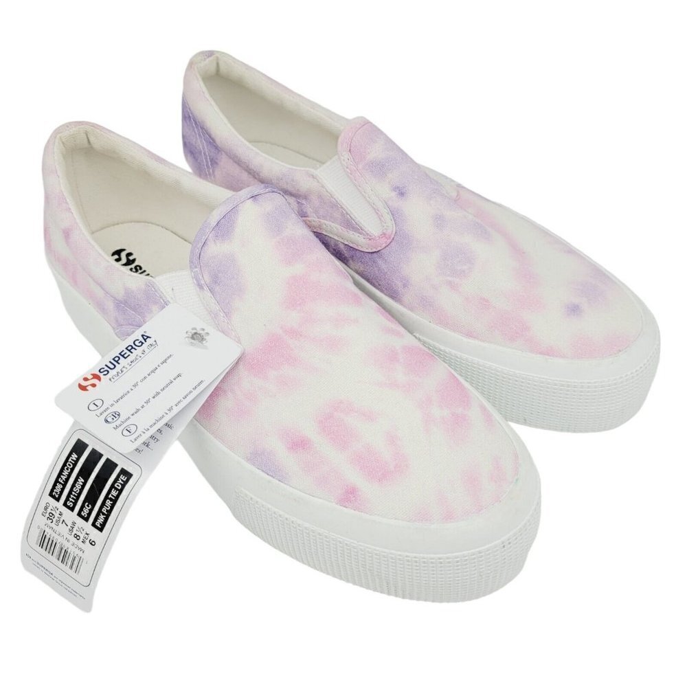 Superga 2306 Platform Slip On Sneakers Pink Purple Tie Dye Sz 8.5 NEW NO BOX
